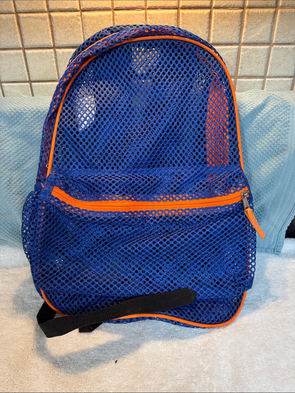 Blue Mesh Backpack with Orange Trim - Men's Casual Daypack Mesh